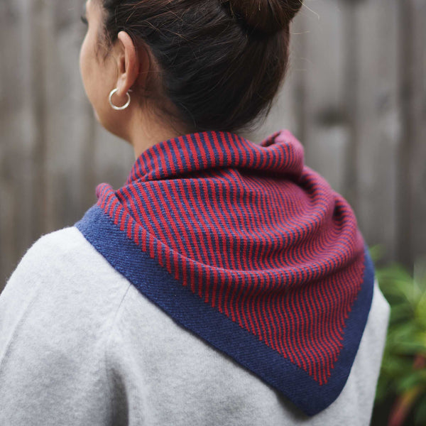 Lambswool Triangle Navy & Scarlet Stripe Neck Scarf