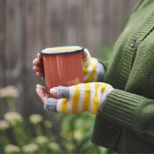 Women's Oatmeal & Electric Yellow Lambswool Wrist Warmers