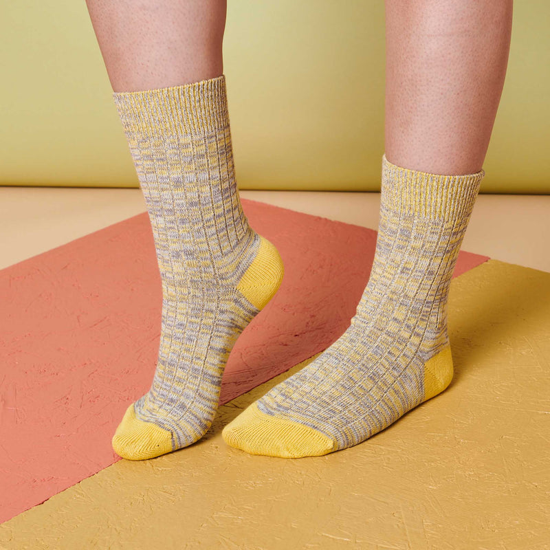 Unisex Organic Cotton Ribbed Ankle Socks - Yellow Marl