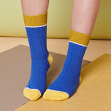 Unisex Organic Cotton Ribbed Ankle Socks - Blue Block