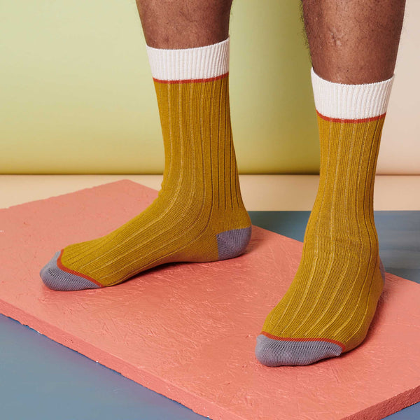 Unisex Organic Cotton Ribbed Ankle Socks - Lime Green Block