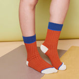 Unisex Organic Cotton Ribbed Ankle Socks - Red Block