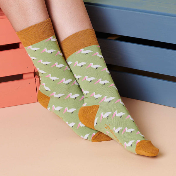 Ladies Soft Green Pelican Organic Cotton Ankle Socks