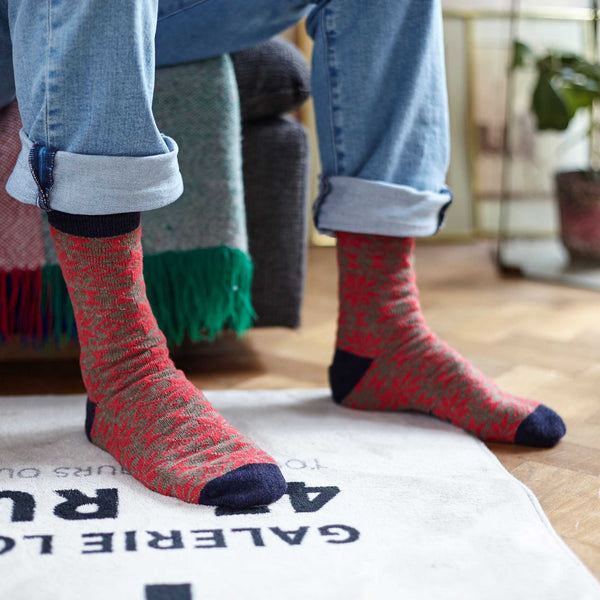 Men's Red Fair Isle Lambswool Ankle Socks