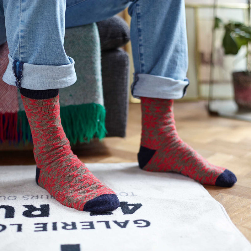 Men's Red Fair Isle Lambswool Ankle Socks