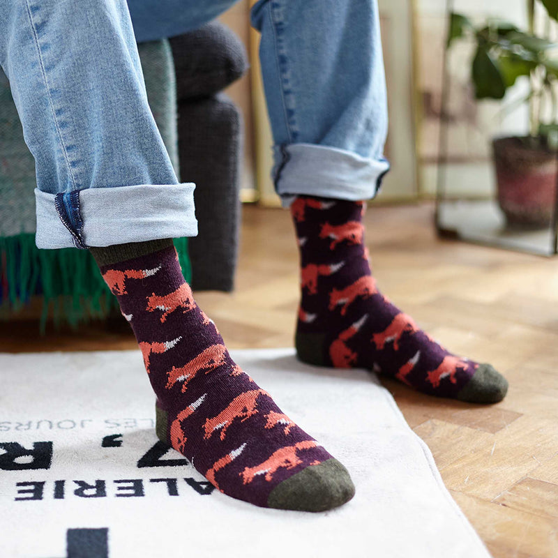 Men's Aniseed Foxes Lambswool Ankle Socks