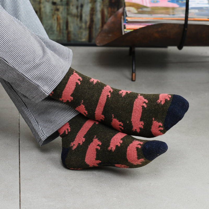 ANKLE SOCKS lambswool men's  pig khaki