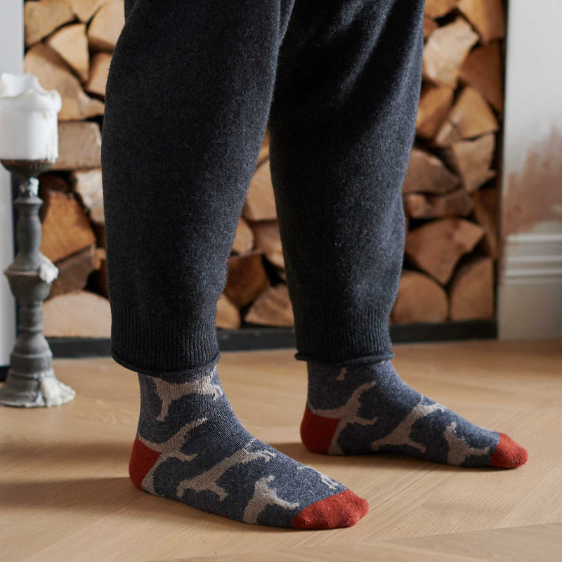 Men's Grey Dog Lambswool Ankle Socks