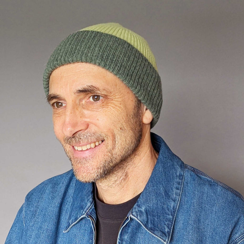 Soft Green & Mint Ribbed Lambswool Unisex Beanie