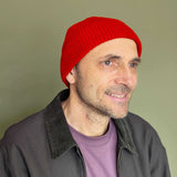 Scarlet Ribbed Lambswool Unisex Beanie