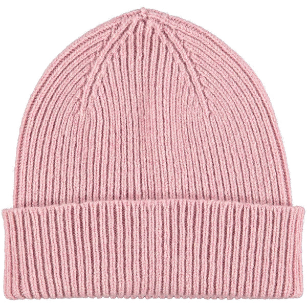 Dusky Pink Ribbed Lambswool Beanie