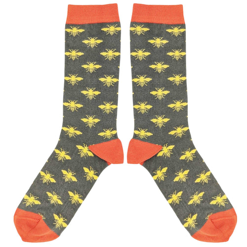 Men's Organic Cotton Ankle Socks -  Grey Bees