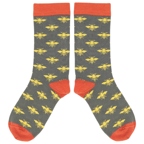 Women's Organic Cotton Ankle Socks -  Grey Bees