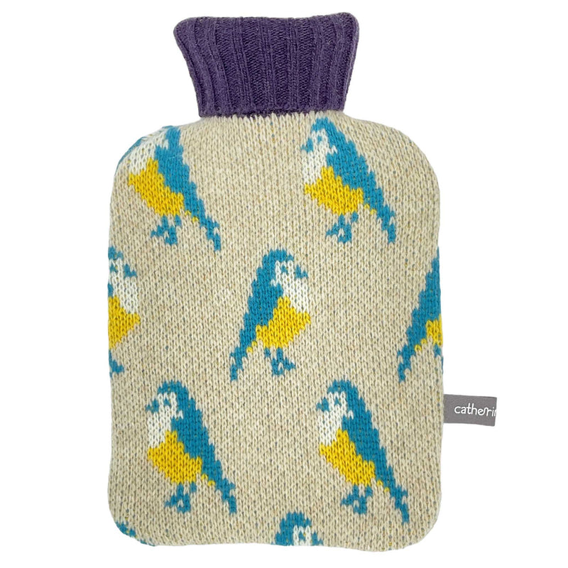 Mini Lambswool Hot Water Bottle Set - Oatmeal Blue Tits
