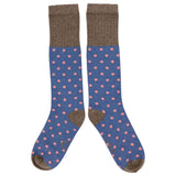 Ladies Denim & Coral Small Spot Lambswool Knee Socks