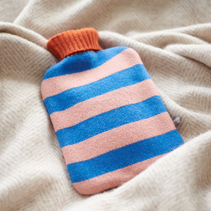 Lambswool Hot Water Bottle Cover - Blue & Pink Stripes