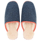 Green & Denim Stripe Lambswool & Sheepskin Slippers