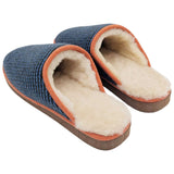 Green & Denim Stripe Lambswool & Sheepskin Slippers