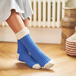 Women's Soft Cashmere Blend Slouch Socks - China Blue & Oatmeal