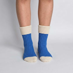 Women's Soft Cashmere Blend Slouch Socks - China Blue & Oatmeal