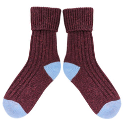 Unisex Burgundy & Blue Recycled Silk Blend Chunky Socks