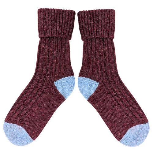 Unisex Recycled Silk Blend Chunky Socks - Burgundy & Blue