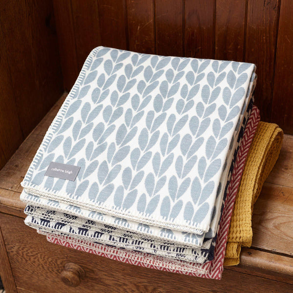 Big Stitch Duck-Egg Blue & Ivory Organic Cotton Throw