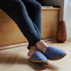 Blue Check Lambswool Sheepskin Slippers