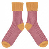 Women's Soft Cashmere Blend Slouch Socks - Dusky Pink & Gold
