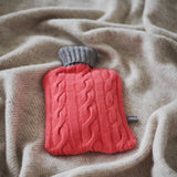Cashmere Blend Cable Knit Hot Water Bottle Cover - Coral & Grey