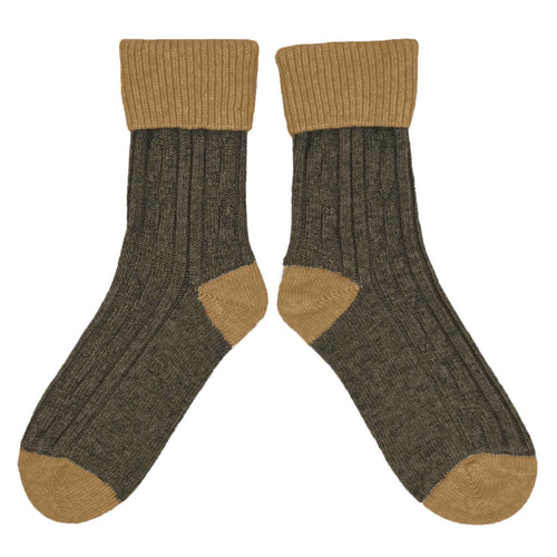 Women's Soft Cashmere Blend Slouch Socks - Charcoal & Soft Brown