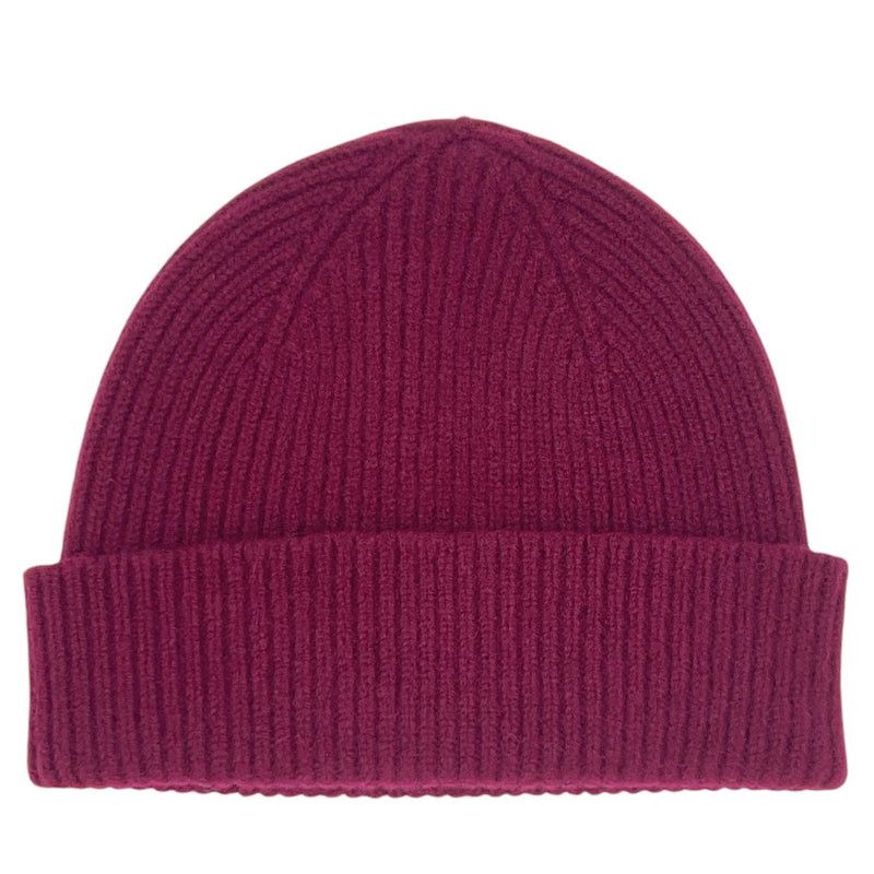 Bordeaux Red Ribbed Lambswool Unisex Beanie