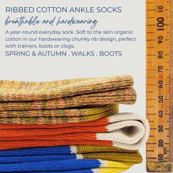 Unisex Organic Cotton Ribbed Ankle Socks - Dusky Pink Block