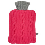 Cashmere Blend Cable Knit Hot Water Bottle Cover - Coral & Grey