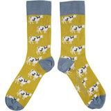Ladies Yellow Cow Organic Cotton Ankle Socks