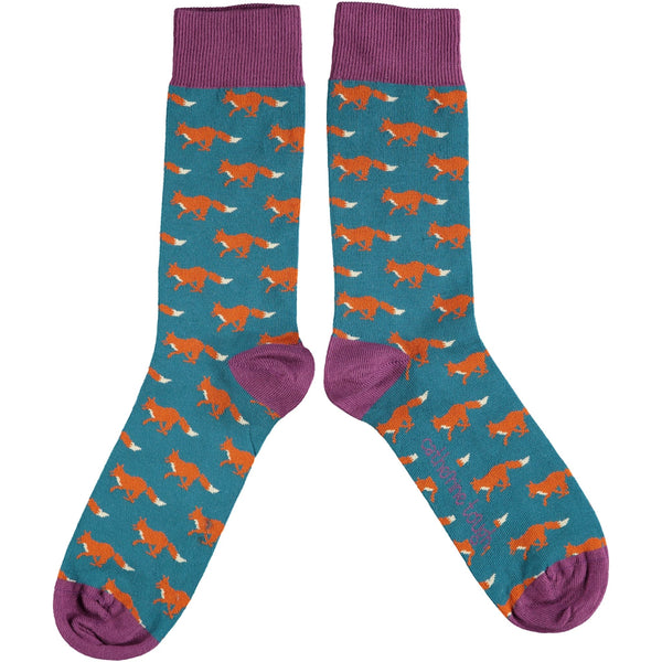 Men's Teal Fox Organic Cotton Ankle Socks