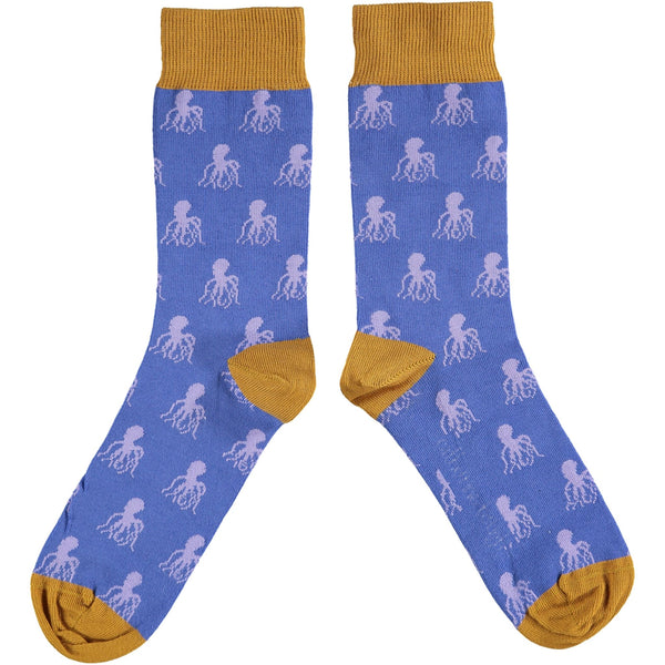 Men's  Bright Blue Octopus Organic Cotton Ankle Socks