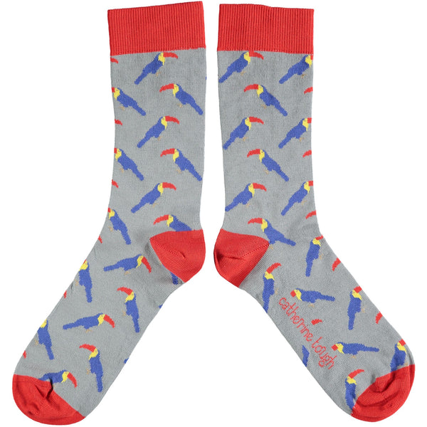 Men's Light Grey Parrot Organic Cotton Ankle Socks