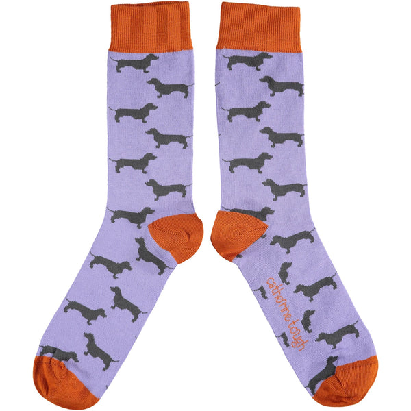 Men's Lilac Sausage Dog Organic Cotton Ankle Socks