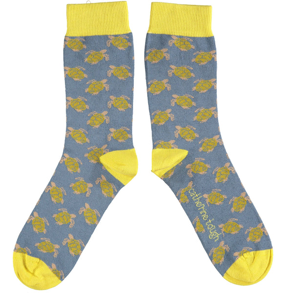 Men's Smoky Blue Turtles Organic Cotton Ankle Socks