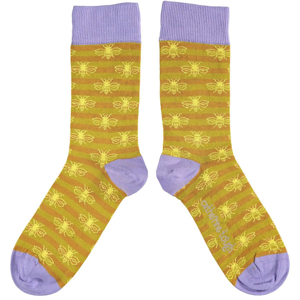 Ladies Stripy Ginger Bee Organic Cotton Ankle Socks