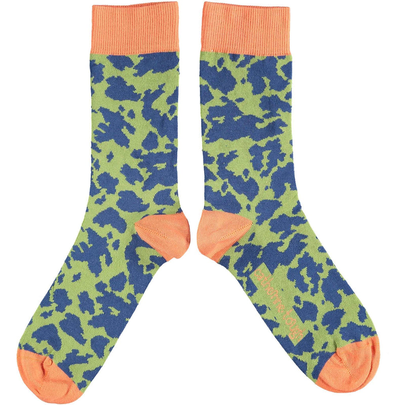 Ladies Light Green & Navy Leopard Print Organic Cotton Ankle Socks
