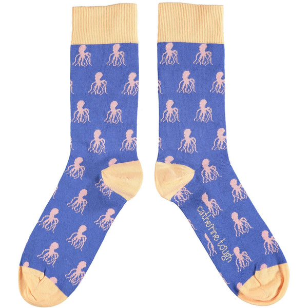 Ladies Bright Blue Octopus Organic Cotton Ankle Socks