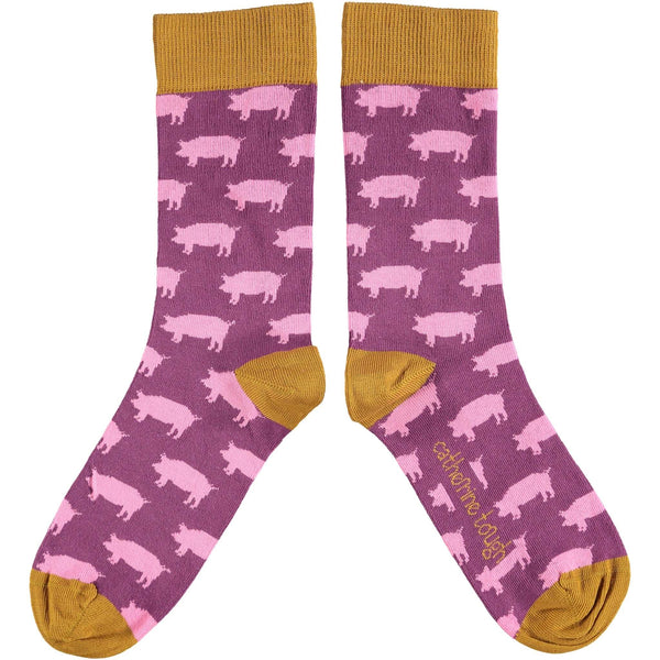 Ladies Plum Pigs Organic Cotton Ankle Socks