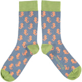 Ladies Smoky Blue Seahorse Organic Cotton Ankle Socks