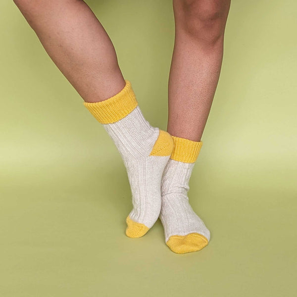 Oatmeal & Bright Yellow Cashmere Blend Slouch Socks