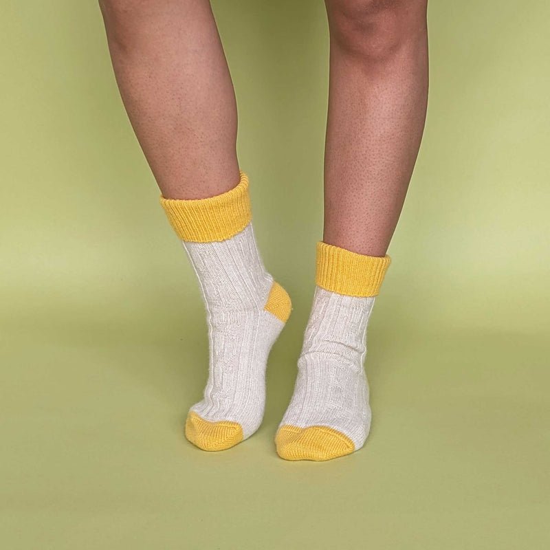 Oatmeal & Bright Yellow Cashmere Blend Slouch Socks
