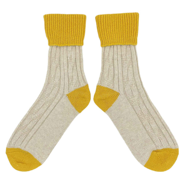 Oatmeal & Bright Yellow Cashmere Blend Slouch Socks
