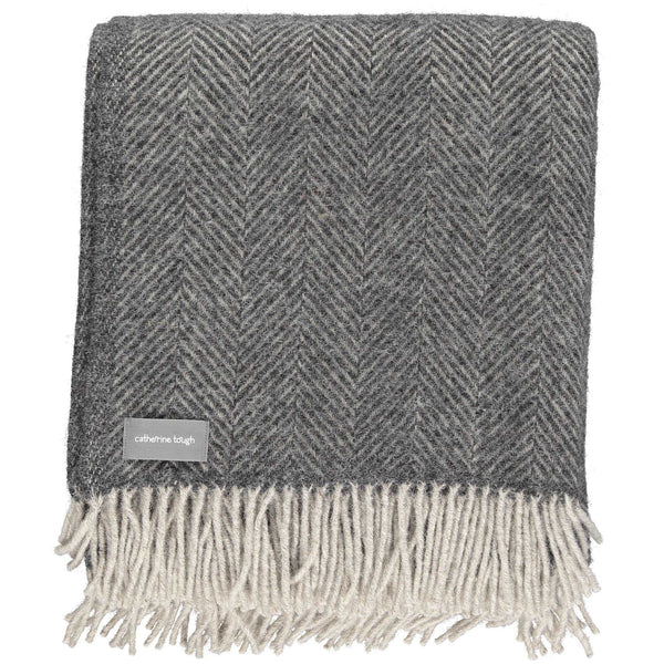 Charcoal Grey Herringbone Wool Throw