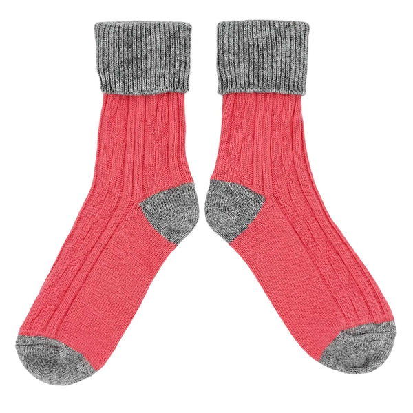 Coral Pink Grey Cashmere Blend Slouch Socks